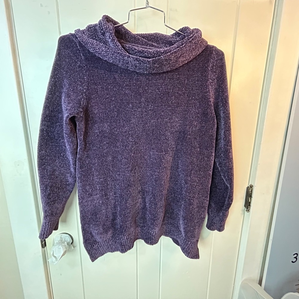 Lands End Women's Large 14-16 Sweater Purple Long Sleeve Cowl Neck Cozy